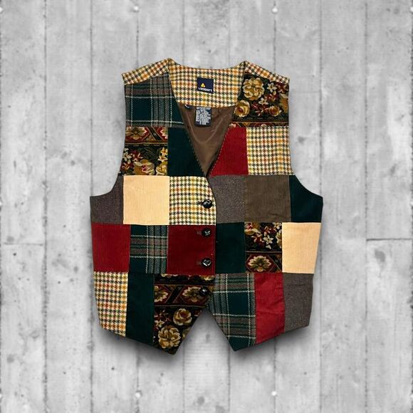 ★ Liz Claiborne Vintage Patchwork Plaid, Floral, & Houndstooth Patterned Vest ★ - Picture 6 of 6